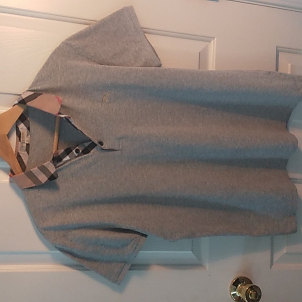 Mens Grey Burberry Collar Dress Shirt